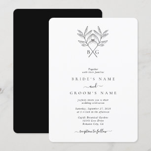 Minimalistische Botanische Rustikale Monogramm-Hoc Einladung