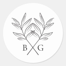 Minimalistische Botanische Rustikale Monogramm-Hoc Runder Aufkleber