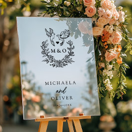 Minimalistische botanische Tauben Hochzeit mit ele Acrylschild