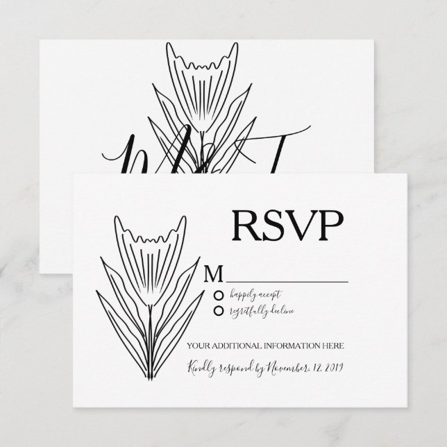 Minimalistische Botany Floral Line Art Wedding RSV Einladung (Vorne/Hinten)