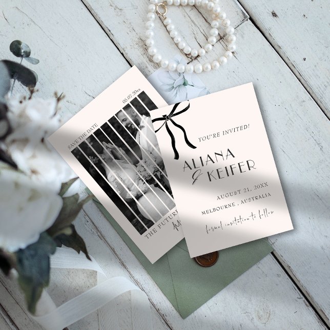 Minimalistische Bow Whimsical Retro Foto Hochzeit Save The Date (Von Creator hochgeladen)