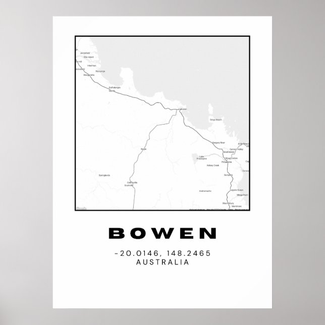 Minimalistische Bowen-Karte mit Koordinaten Poster (Vorne)