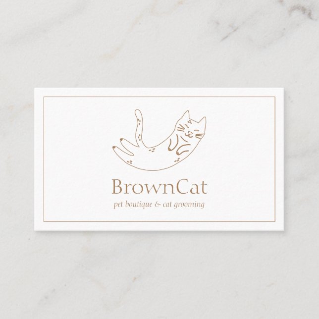 Minimalistische braune Katze Zeichnend Design für  Visitenkarte (Vorderseite)