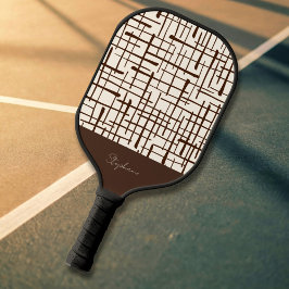 Minimalistische braune Linienarbeit Personalisiert Pickleball Schläger
