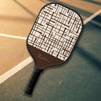 Minimalistische braune Linienarbeit personalisiert Pickleball Schläger
