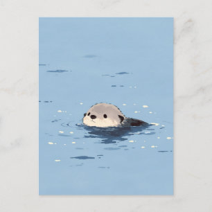 Minimalistische braune Otter schwimmen in blauem W Postkarte
