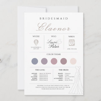 Minimalistische Bridesmaid Info-Karte Einladung