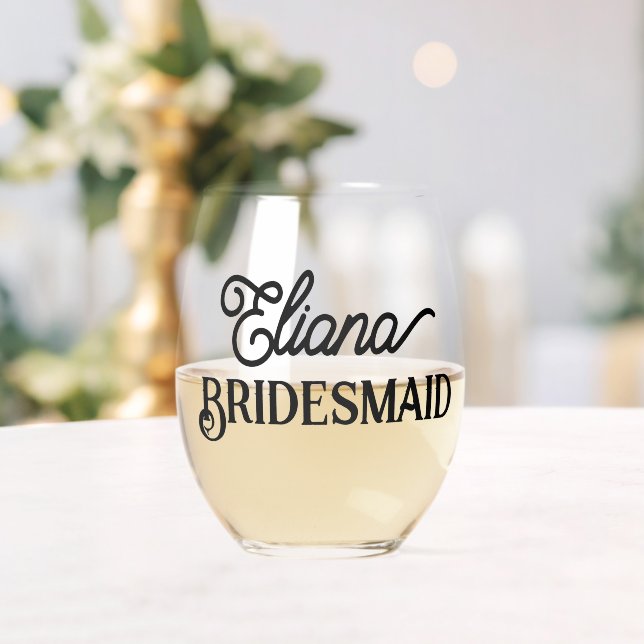 Minimalistische Bridesmaid oder Trauzeugin Weinglas Ohne Stiel (Insitu (Hochzeit))