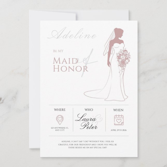 Minimalistische Bridesmaid-Vorschlagskarte Einladung (Vorderseite)