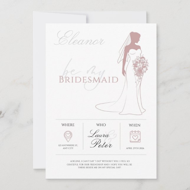 Minimalistische Bridesmaid-Vorschlagskarte Einladung (Vorderseite)