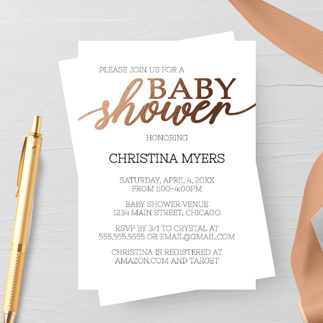 Minimalistische Bronze Elegant Babydusche Einladun Einladung (Von Creator hochgeladen)