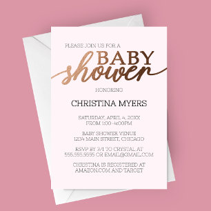 Minimalistische Bronze und Rosa Elegante Babydusch Einladung