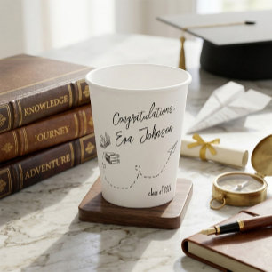 Minimalistische Bücher & Papierflugzeug Abschluss Pappbecher