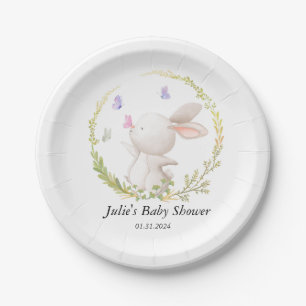 Minimalistische Bunny and Butterflies Babydusche Pappteller
