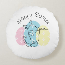 Minimalistische Bunny Line Art Ostereier Frühjahr Rundes Kissen