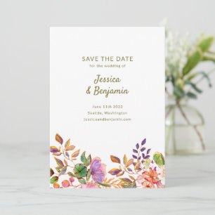 Minimalistische bunte Wasserfarben-Blumenhochzeit Save The Date