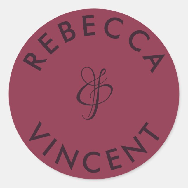 Minimalistische Burgund-Hochzeit-Personalisierte N Runder Aufkleber (Vorderseite)