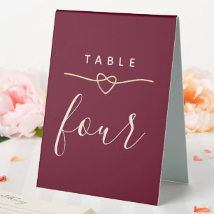Minimalistische burgunderrote Hochzeit Tischnummer Tischaufsteller
