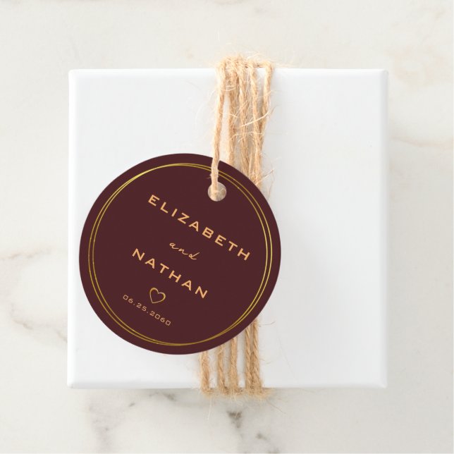 Minimalistische Burgundy & Gold-Hochzeit Geschenkanhänger (Beispiel)