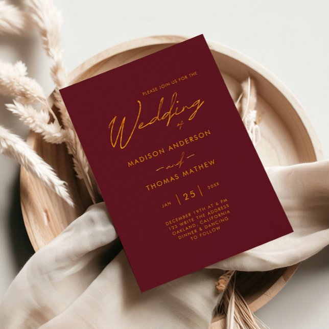 Minimalistische Burgundy Gold Moderne Typografie H Einladung (Von Creator hochgeladen)