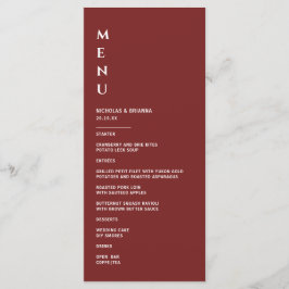 Minimalistische Burgundy-Hochzeit Menükarte