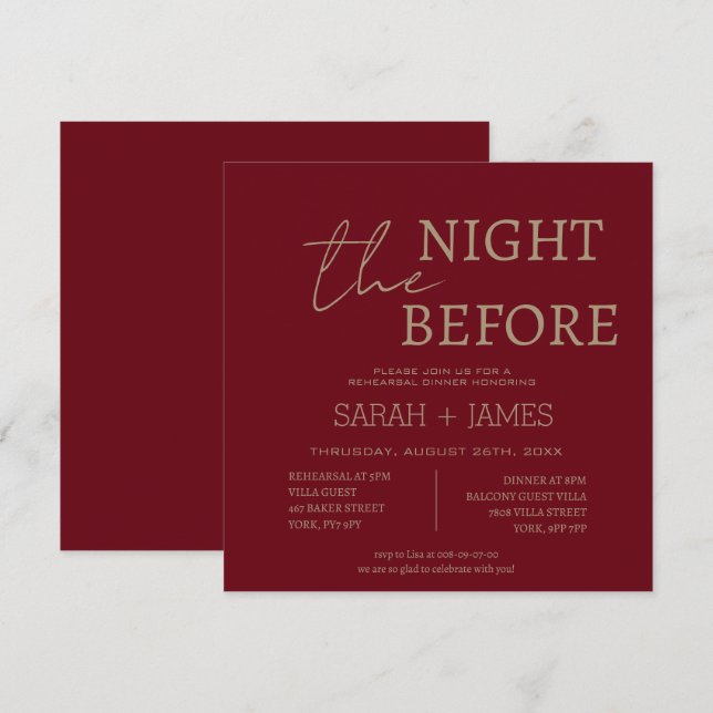 Minimalistische Burgundy Probe Dinner Hochzeit Einladung (Vorne/Hinten)