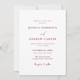 Minimalistische Burgundy Red & White Simple Weddin Einladung