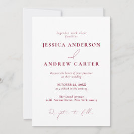Minimalistische Burgundy Red & White Simple Weddin Einladung