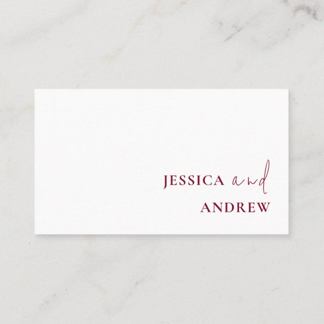 Minimalistische Burgundy Red & White Simple Weddin Platzkarte (Rückseite)