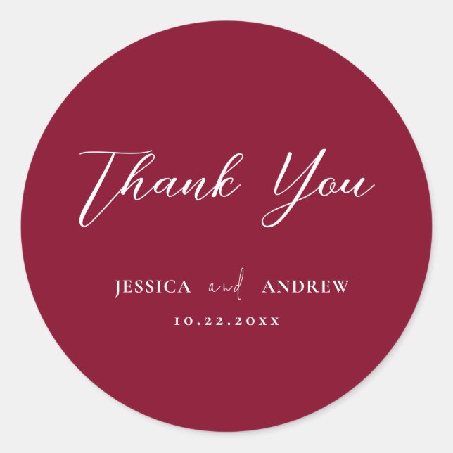 Minimalistische Burgundy Red & White Simple Weddin Runder Aufkleber (Vorderseite)