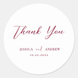 Minimalistische Burgundy Red & White Simple Weddin Runder Aufkleber