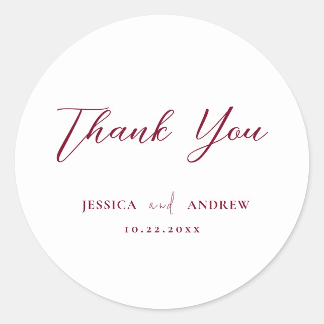 Minimalistische Burgundy Red & White Simple Weddin Runder Aufkleber (Vorderseite)