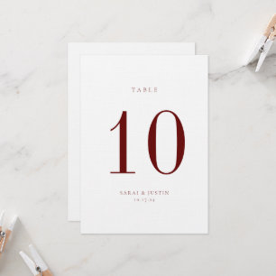 Minimalistische Burgundy Wedding Tischnummer Card