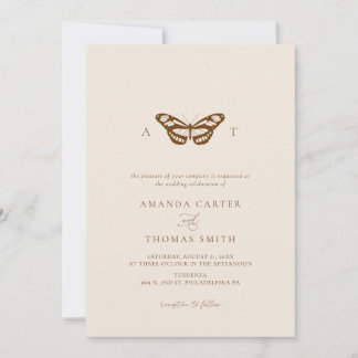 Minimalistische Butterfly Monogram Chic Wedding Einladung