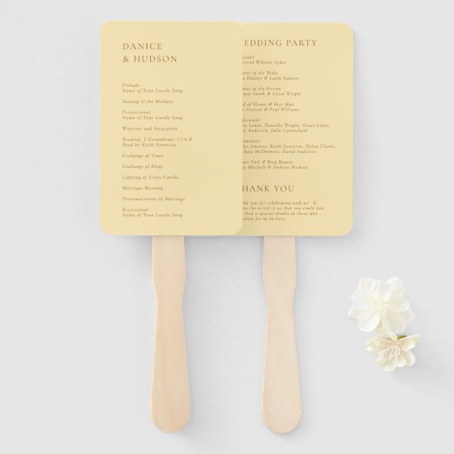 Minimalistische Buttergelbe Moderne Hochzeit Fächer (Vorne und Hinten)
