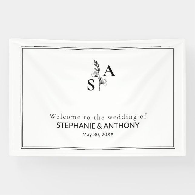 Minimalistische BW-Monogramm-Wildblume Banner (Horizontal)