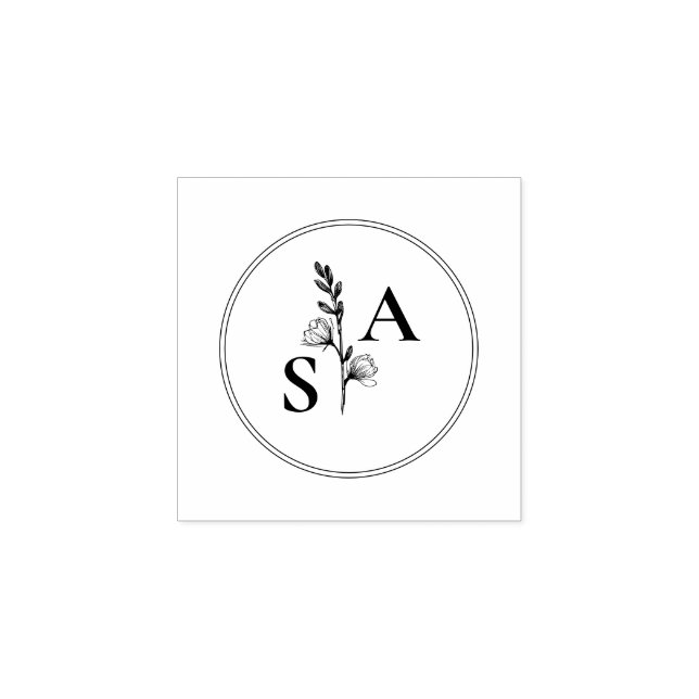 Minimalistische BW-Monogramm-Wildblume Gummistempel (Prägung)