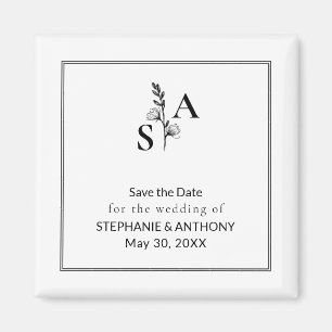 Minimalistische BW-Monogramm-Wildblume Magnet