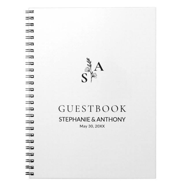 Minimalistische BW-Monogramm-Wildblume Notizblock (Vorderseite)