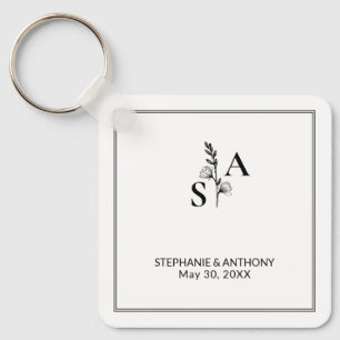 Minimalistische BW-Monogramm-Wildblume Schlüsselanhänger