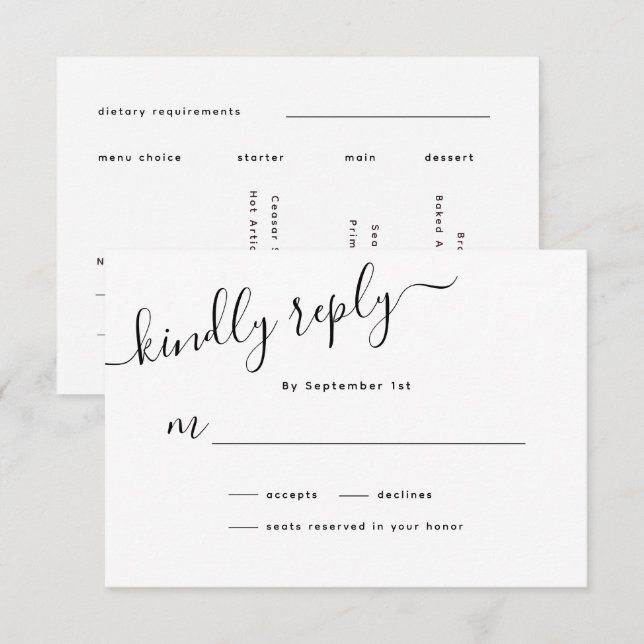 Minimalistische Calligrafy Wedding RSVP Card (Vorne/Hinten)