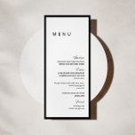 Minimalistische Calligraphy Wedding Menu Card Menükarte<br><div class="desc">Elegante kalligraphische schwarz-weiße Hochzeitskarte mit Flachmenü.</div>