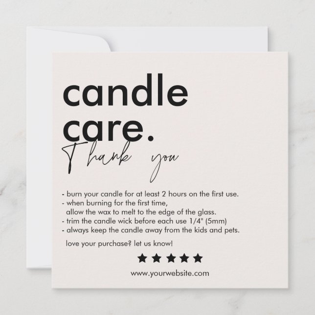 Minimalistische Candle Care-Anleitung Danke Karte (Vorderseite)