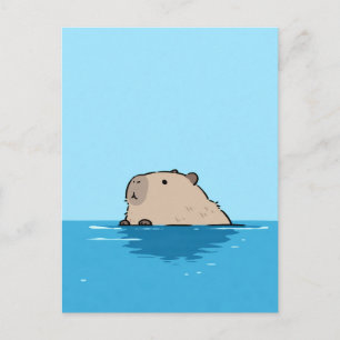 Minimalistische Capybara Schwimmt in Blauem Wasser Postkarte