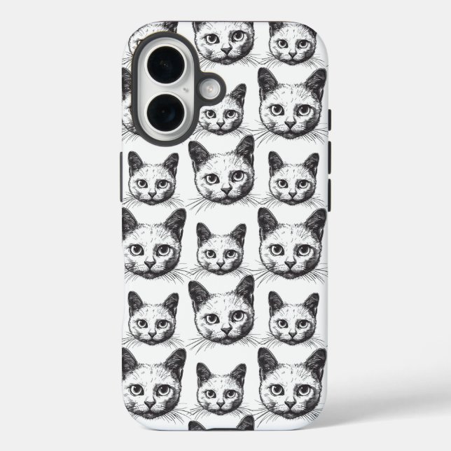 Minimalistische Cat Faces iPhone 16 Hülle (Rückseite)