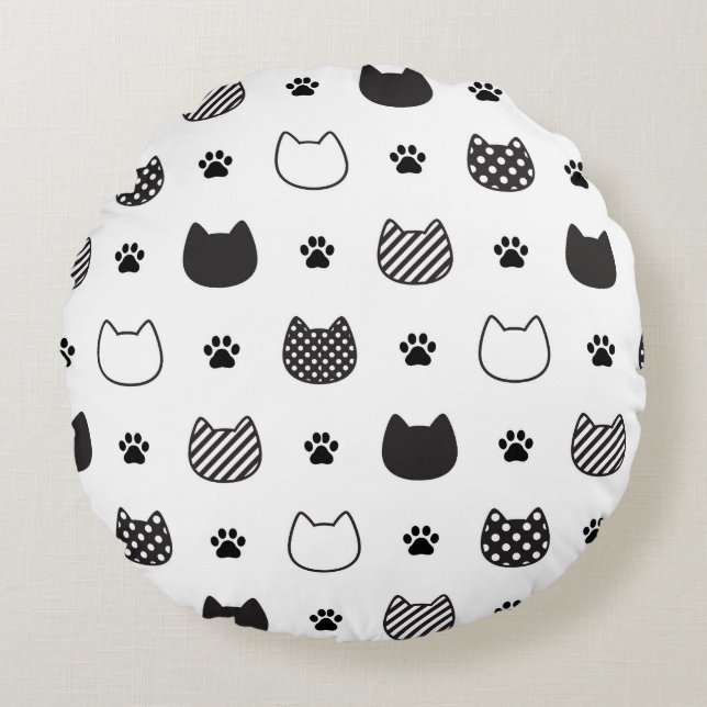 Minimalistische Cat Faces Rundes Kissen (Vorderseite)