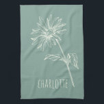Minimalistische Chamomile-Blume Sage Green Name Geschirrtuch<br><div class="desc">Minimalistische Chamomile Blume Sage Green Name Küche Handtuch</div>