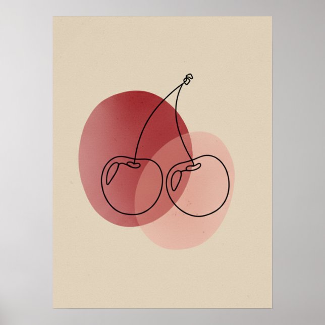 Minimalistische Cherry Line Art Poster (Vorne)