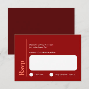 Minimalistische Cherry Red and White RSVP-Karte RSVP Karte