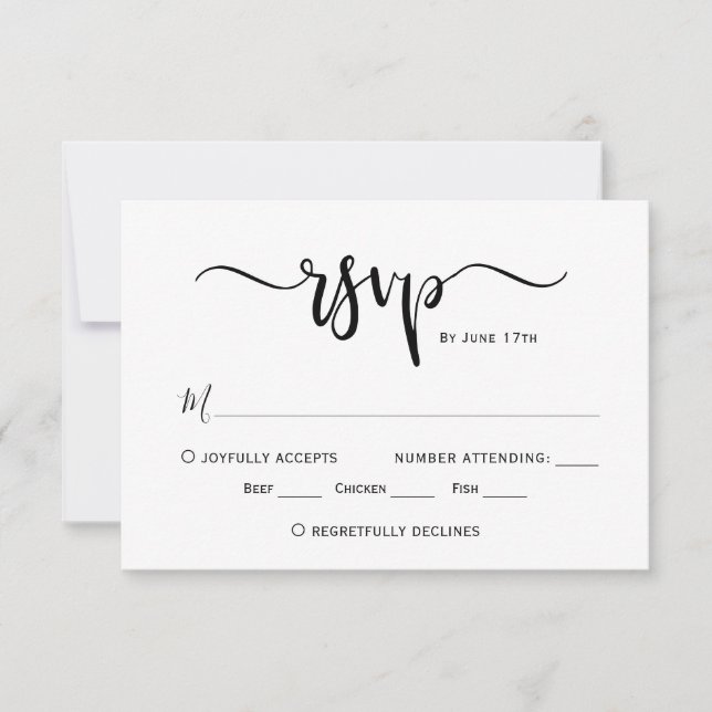 Minimalistische Chic Calligraphy Script Wedding RS RSVP Karte (Vorderseite)